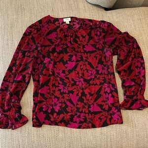 J. Crew Maroon and Pink Floral Blouse